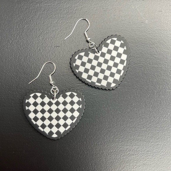 Set of 4 - Black White and Pink Acrylic and Enamel Earrings - Picture 2 of 5